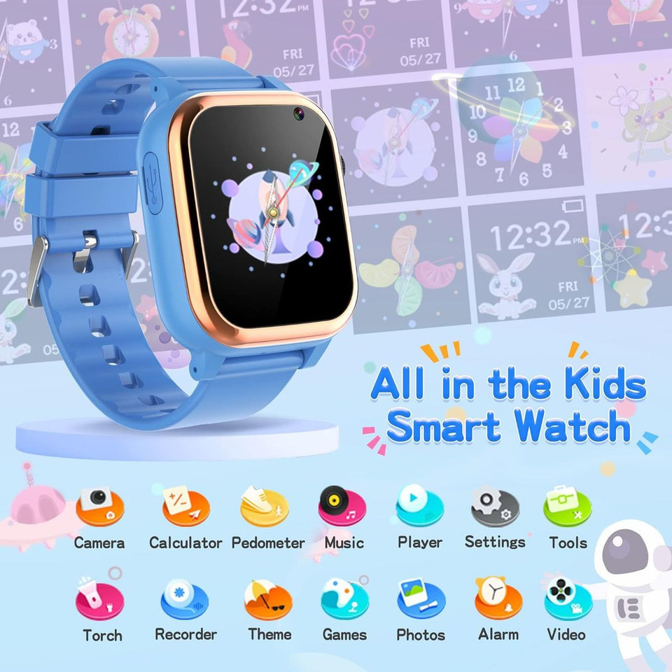 Kids Smart Watch with 16 Puzzle Games HD Touch Screen Camera Music Player Pedometer Alarm Clock Calculator Flashlight Kids Watches Gift, Blue product image