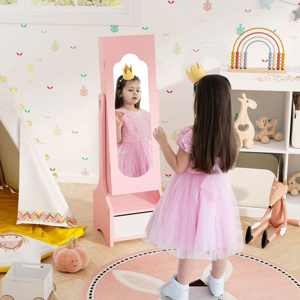 Kids' Freestanding Jewelry Armoire Cabinet Mirror with Storage product image
