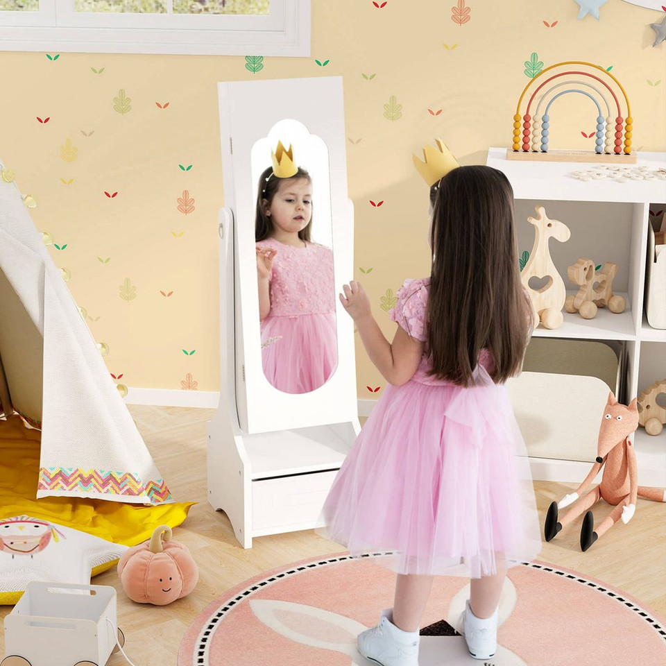 Kids' Freestanding Jewelry Armoire Cabinet Mirror with Storage product image