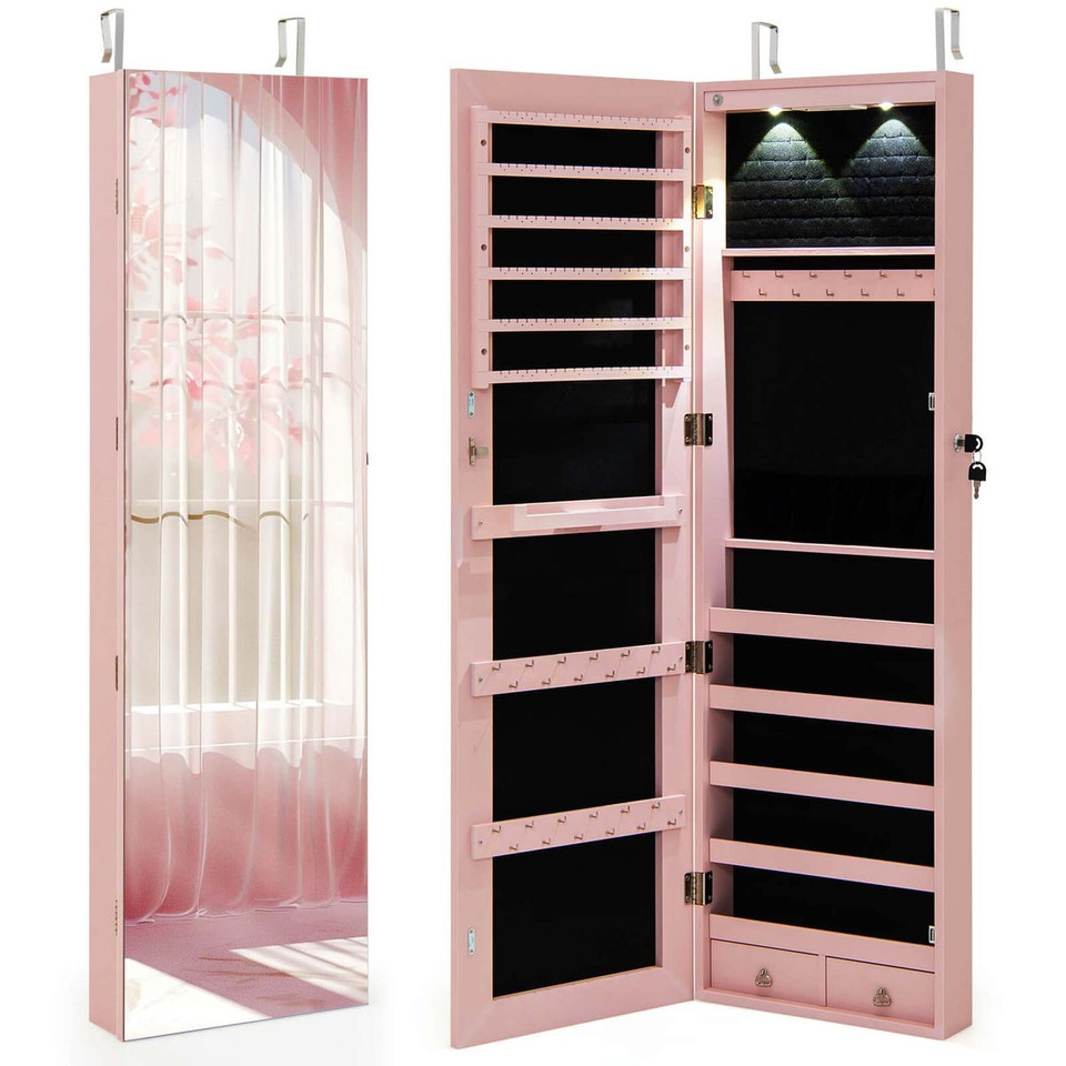 Mirrored Wall or Door Mounted Jewelry Cabinet Organizer product image