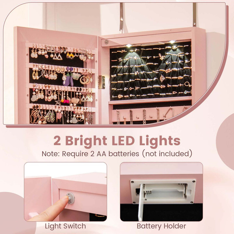 Mirrored Wall or Door Mounted Jewelry Cabinet Organizer product image