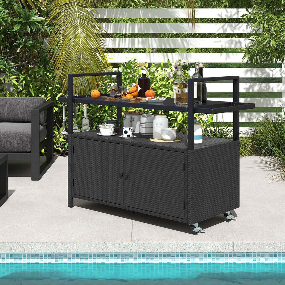 Outdoor Bar Cart with Tempered Glass Top  product image