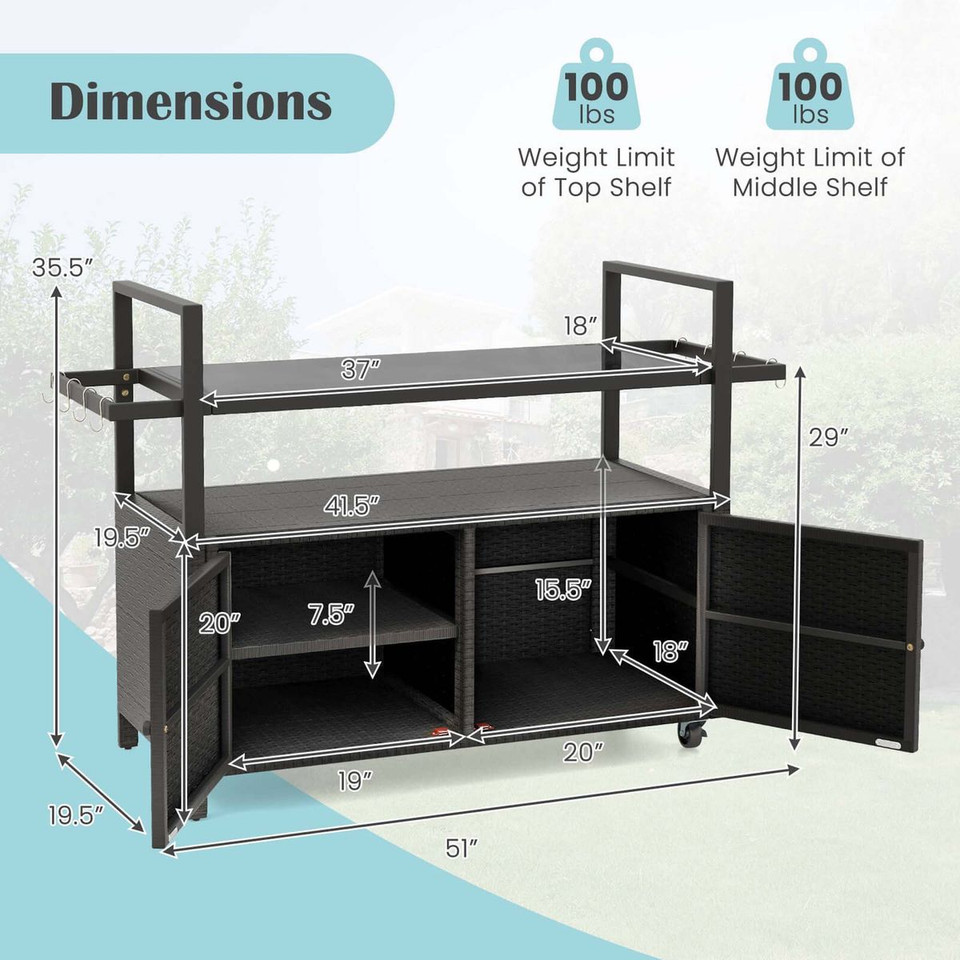 Outdoor Bar Cart with Tempered Glass Top  product image