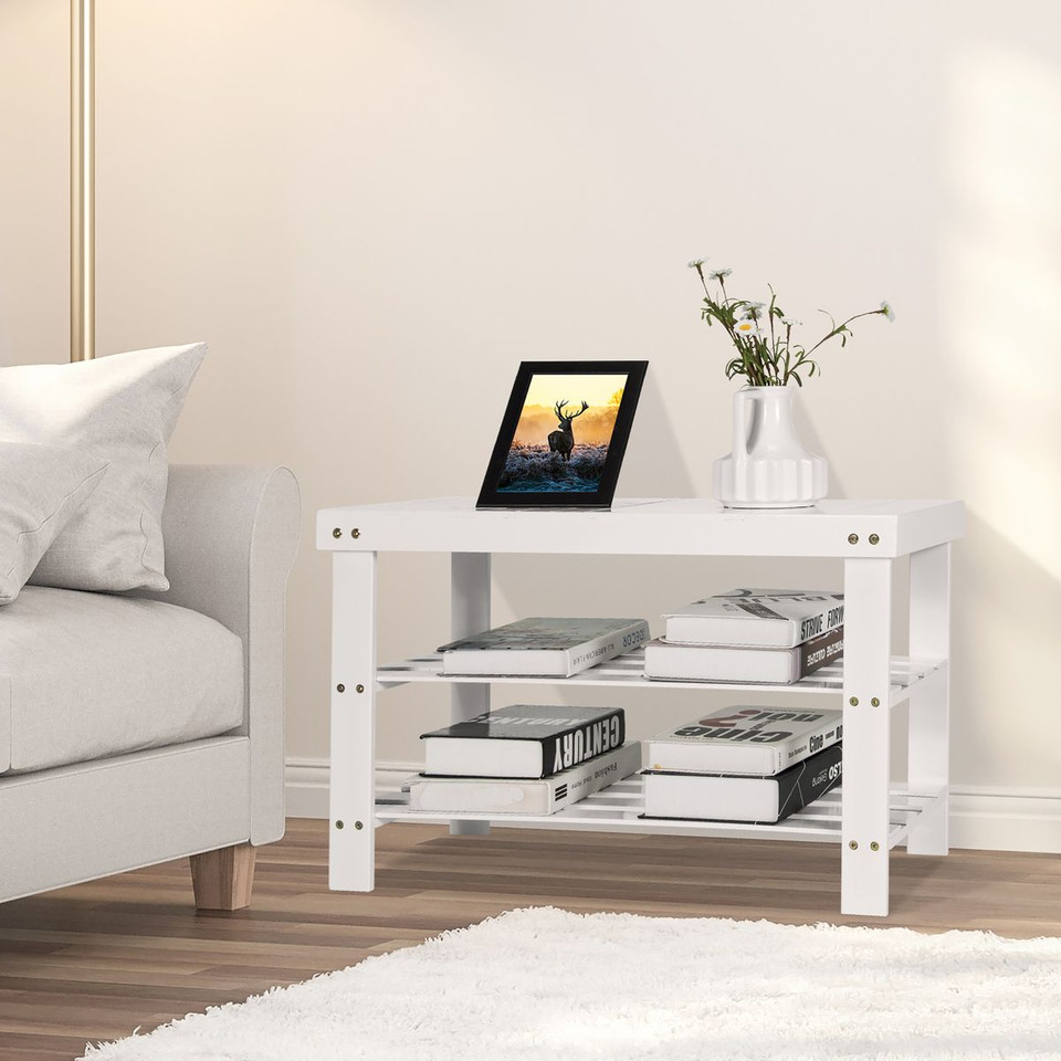 Freestanding Wood Bench with 3-Tier Storage Shelves product image