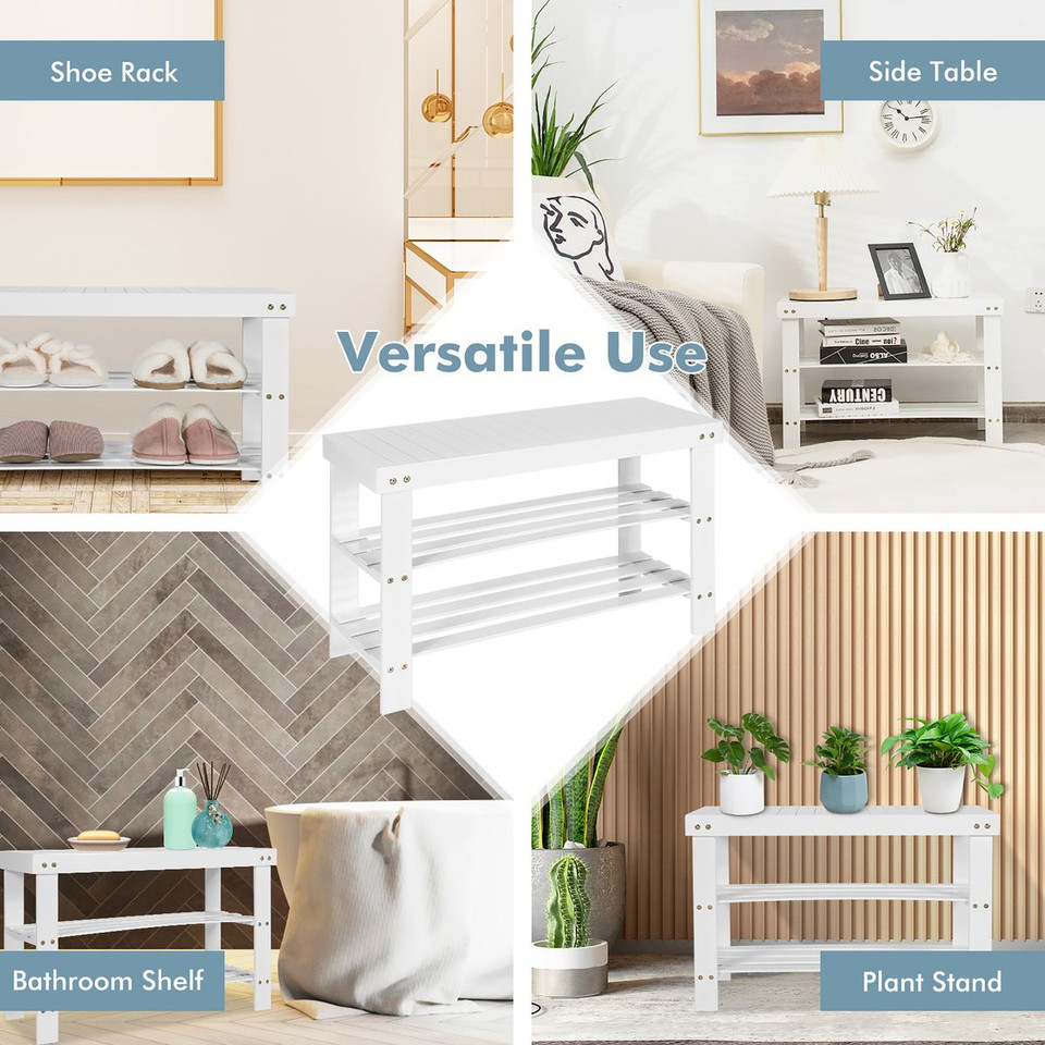 Freestanding Wood Bench with 3-Tier Storage Shelves product image