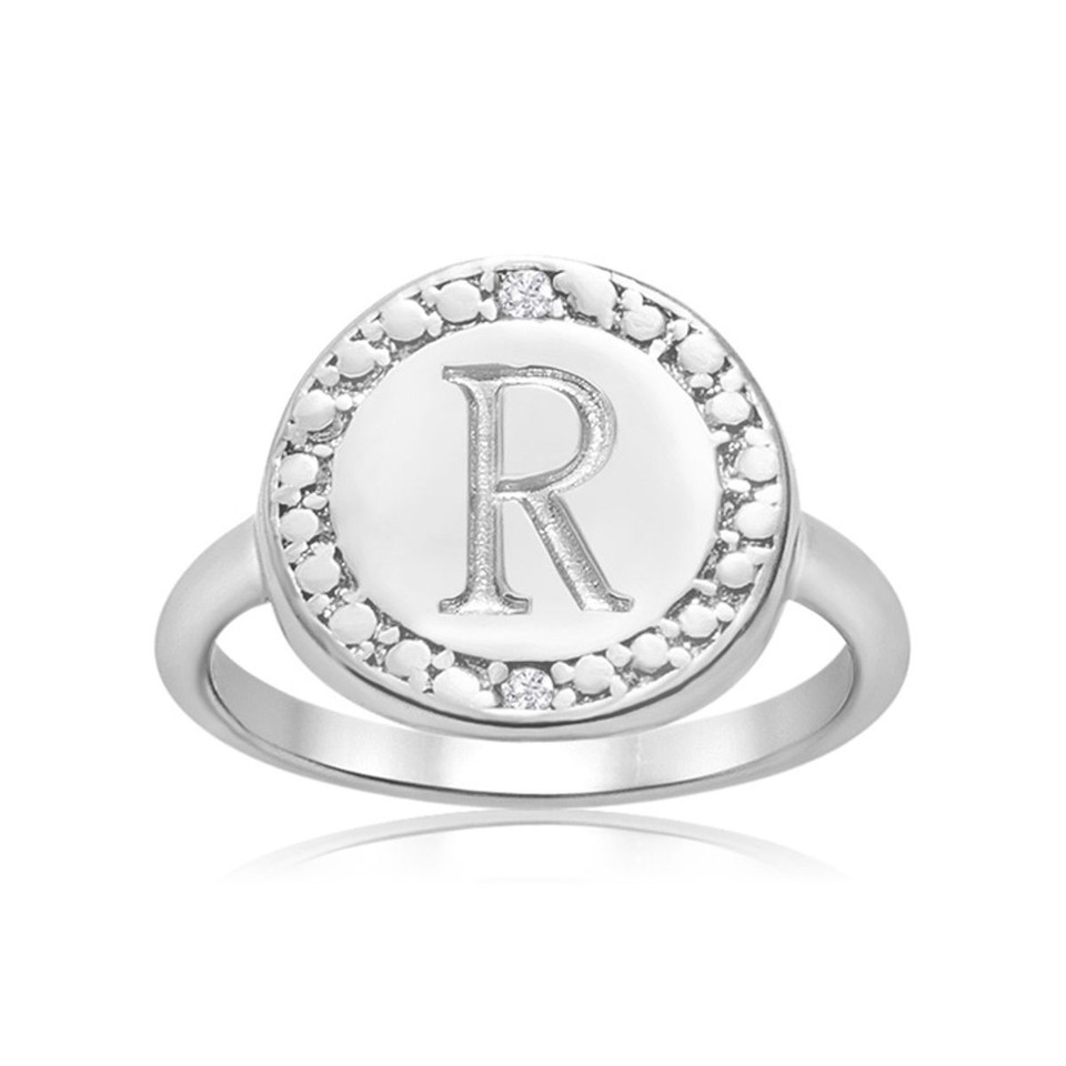 Initial Diamond Pinkie Ring in Sterling Silver product image