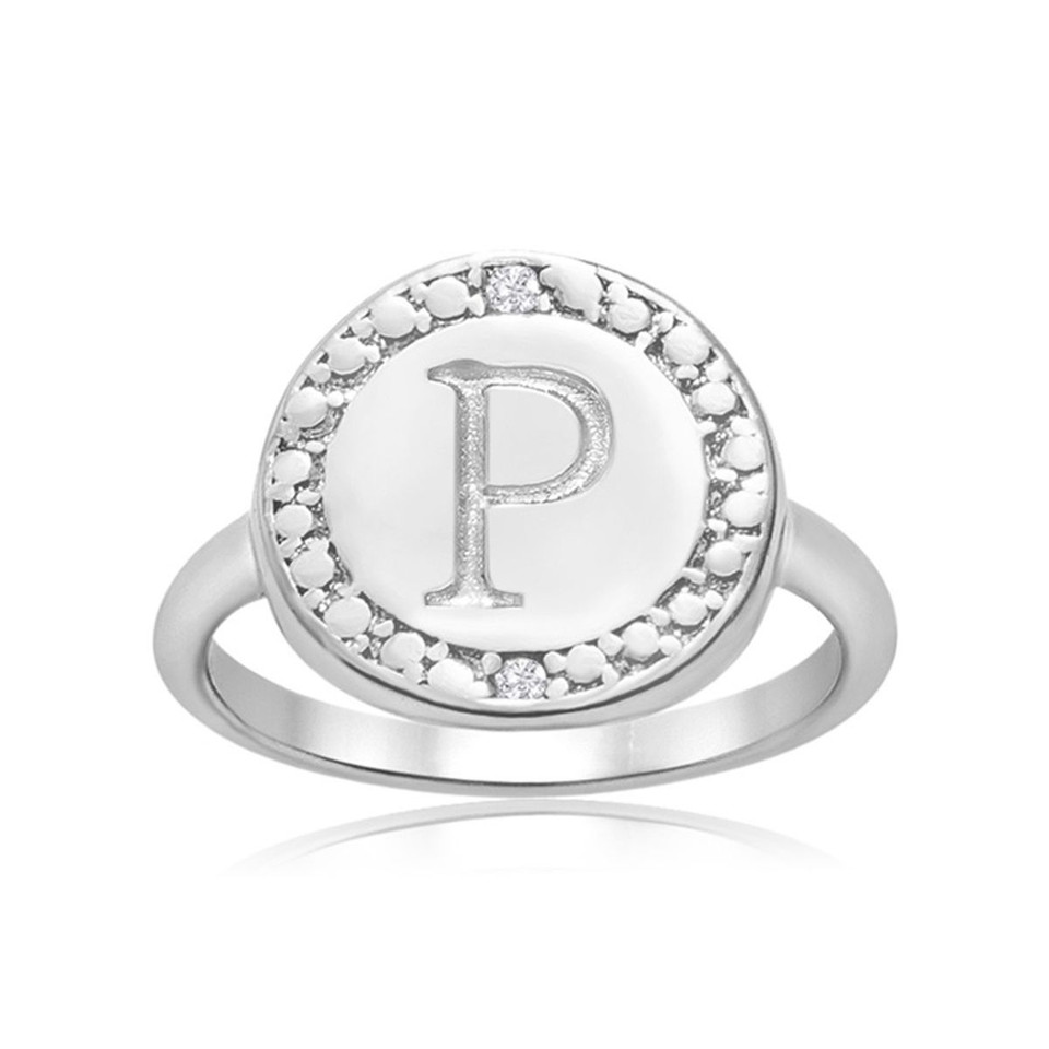 Initial Diamond Pinkie Ring in Sterling Silver product image