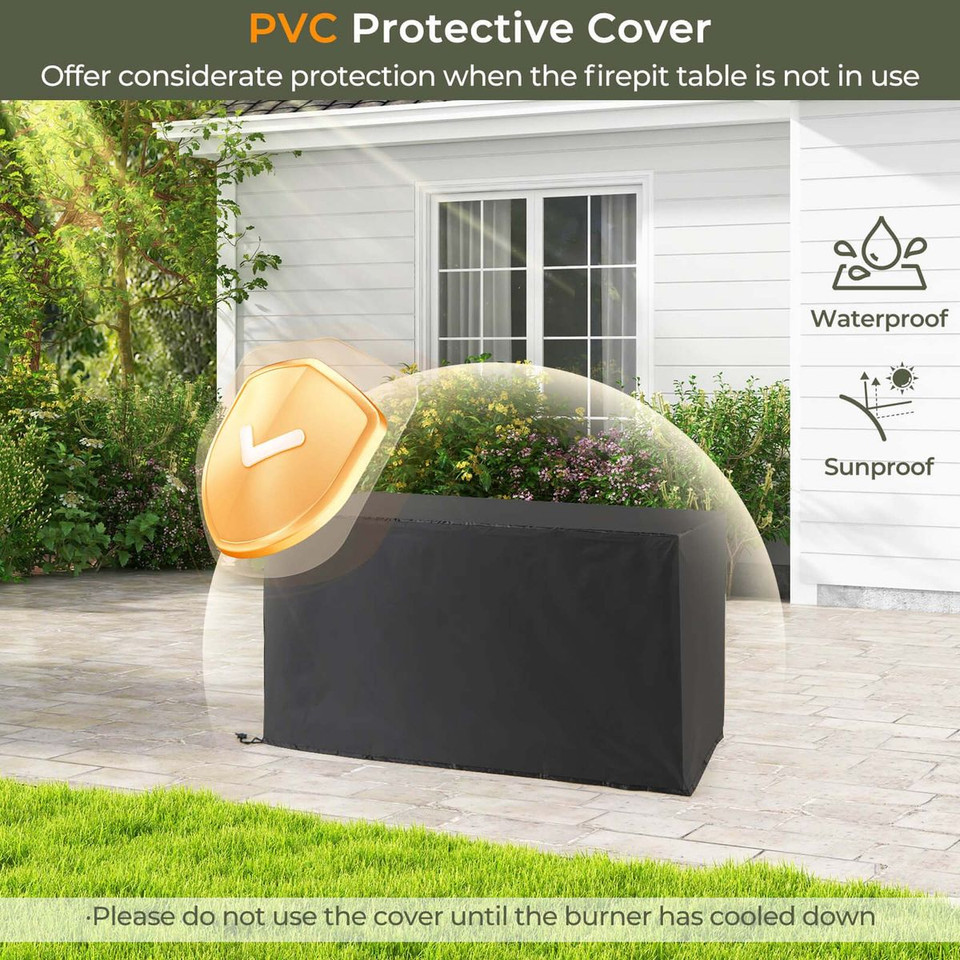 45-Inch Propane Rattan Firepit Table with Glass Stones & Protective Cover product image