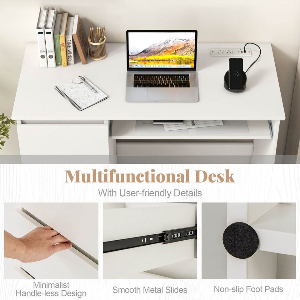 Computer Desk with Power Outlet and Keyboard Tray product image