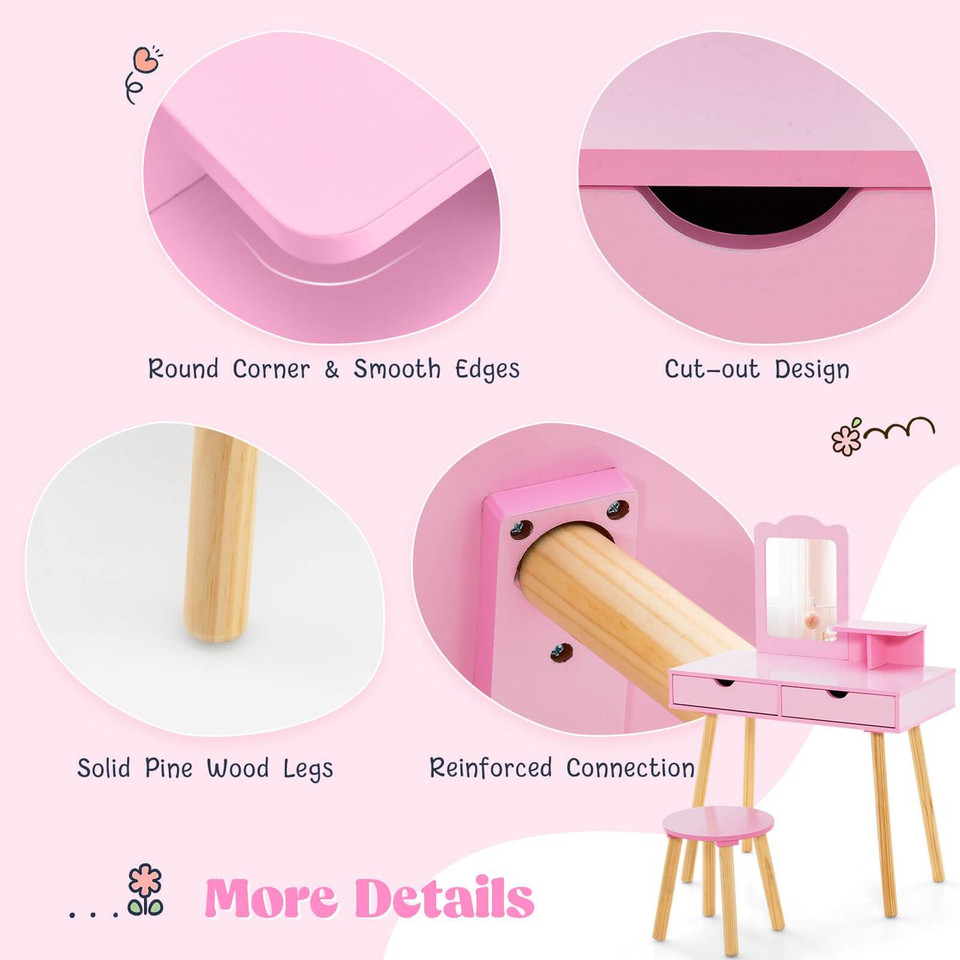 Kids Vanity Table Chair Set with Mirror product image