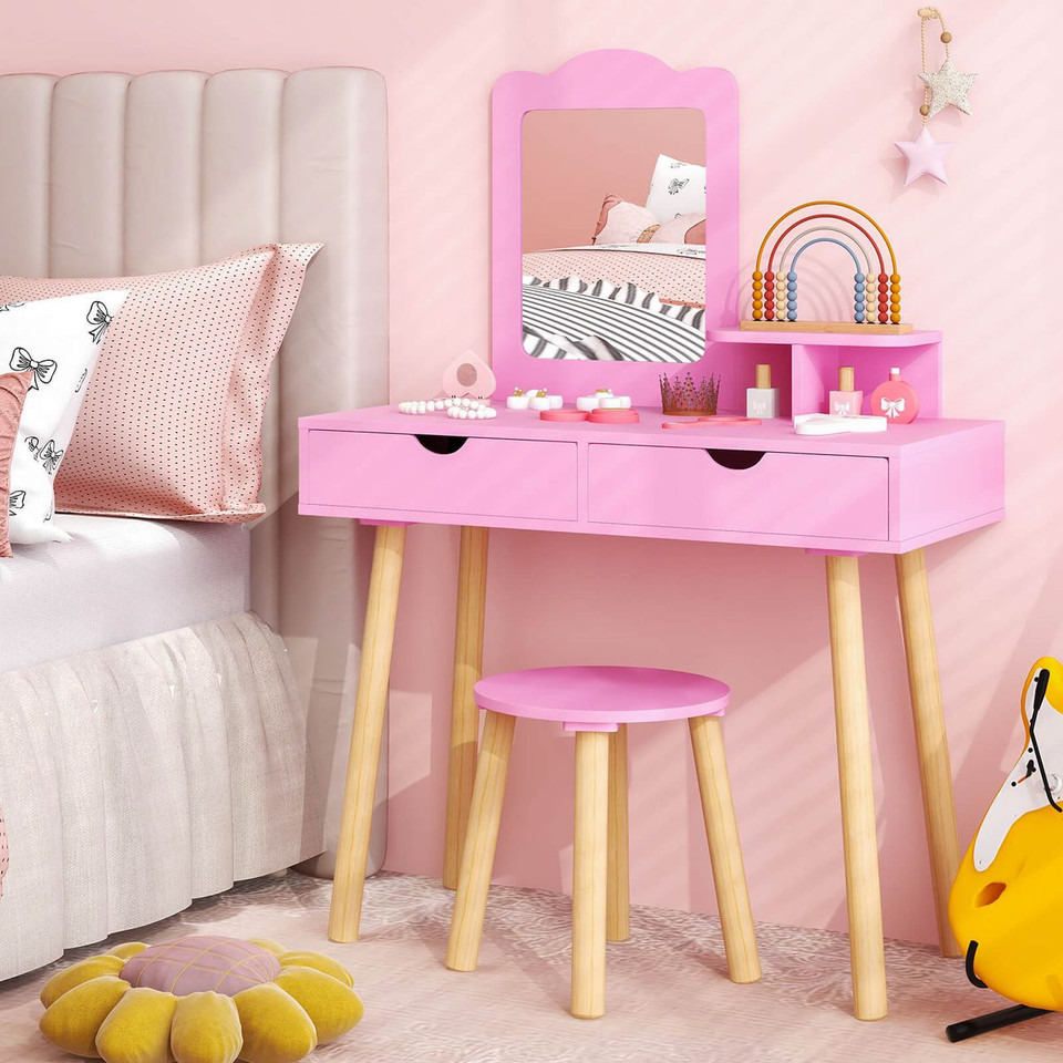 Kids Vanity Table Chair Set with Mirror product image