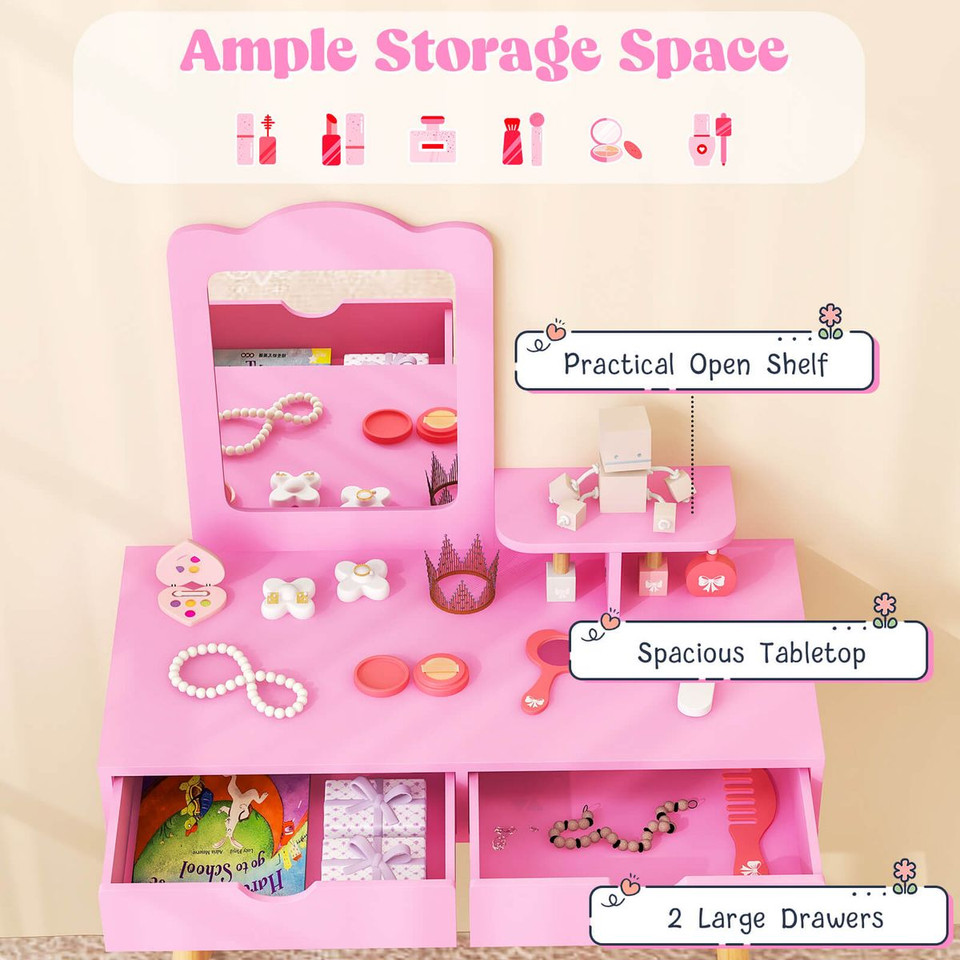 Kids Vanity Table Chair Set with Mirror product image