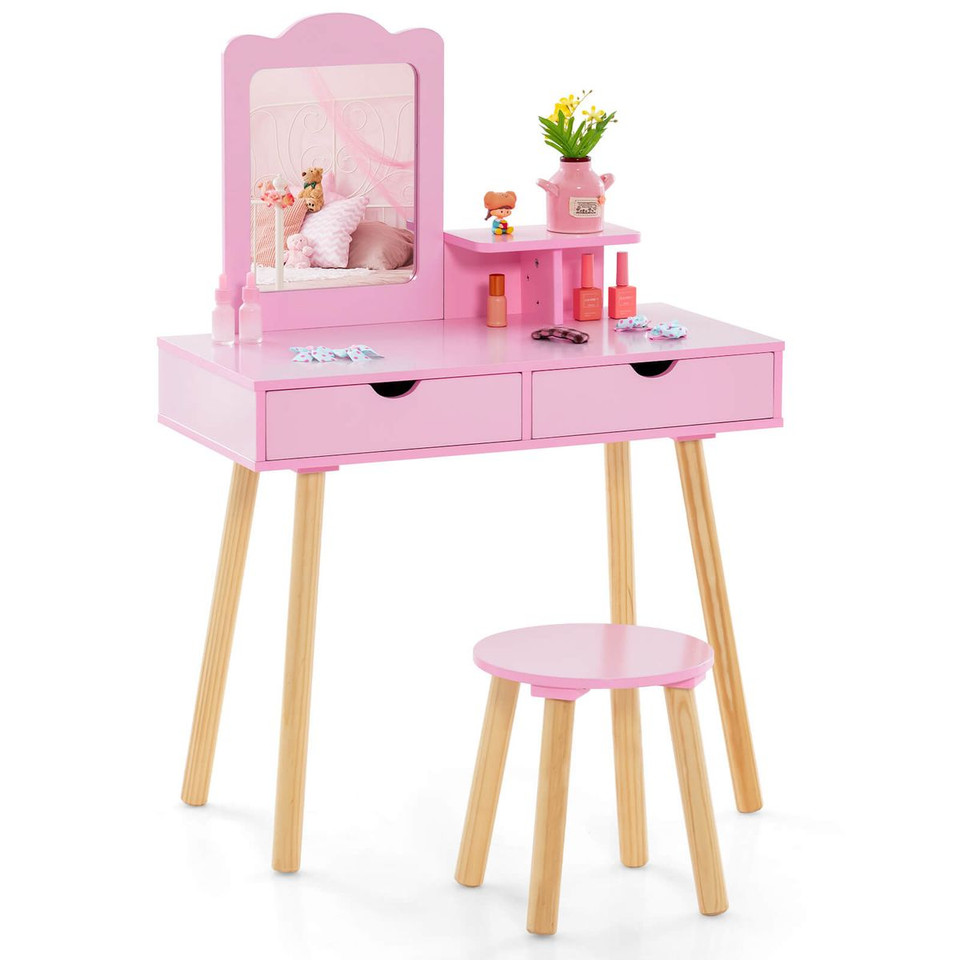 Kids Vanity Table Chair Set with Mirror product image