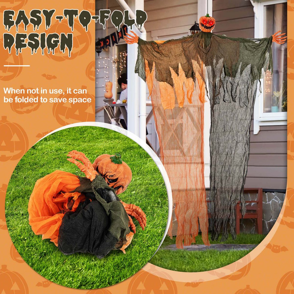 6FT Light-up Hanging Pumpkin Ghost with Red Glowing Eyes product image