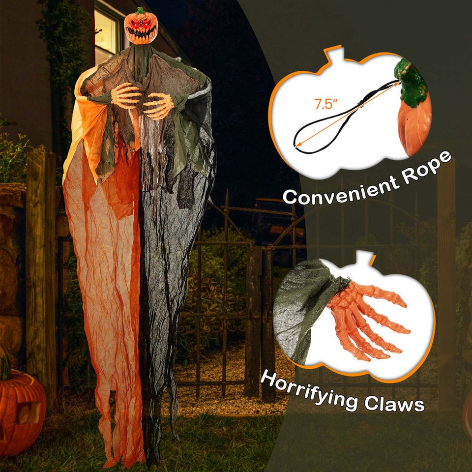 6FT Light-up Hanging Pumpkin Ghost with Red Glowing Eyes product image
