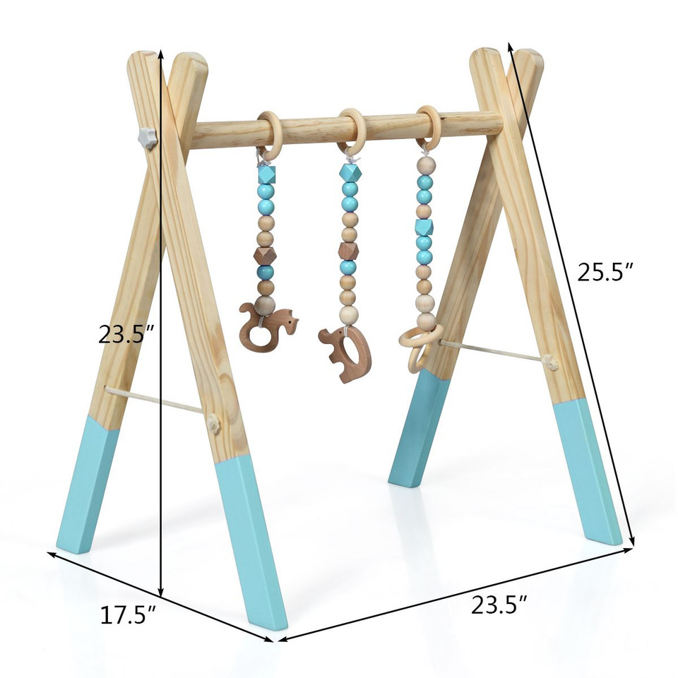 Goplus Foldable Wooden Baby Gym with 3 Wooden Teething Toys Hanging Bar Gra product image