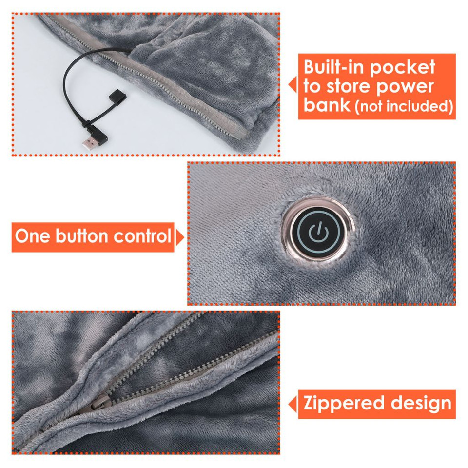 USB Heated Zipper Blanket Shawl (Requires Power Bank) product image
