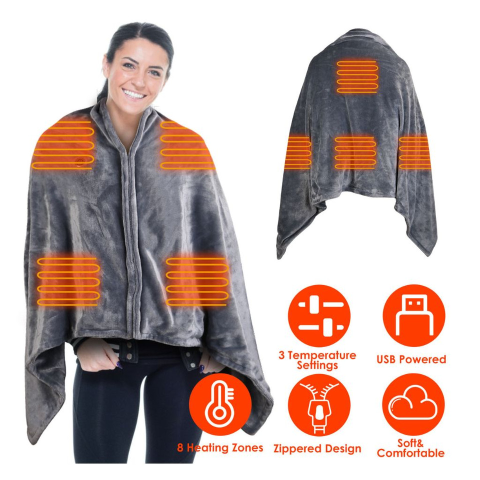 USB Heated Zipper Blanket Shawl (Requires Power Bank) product image