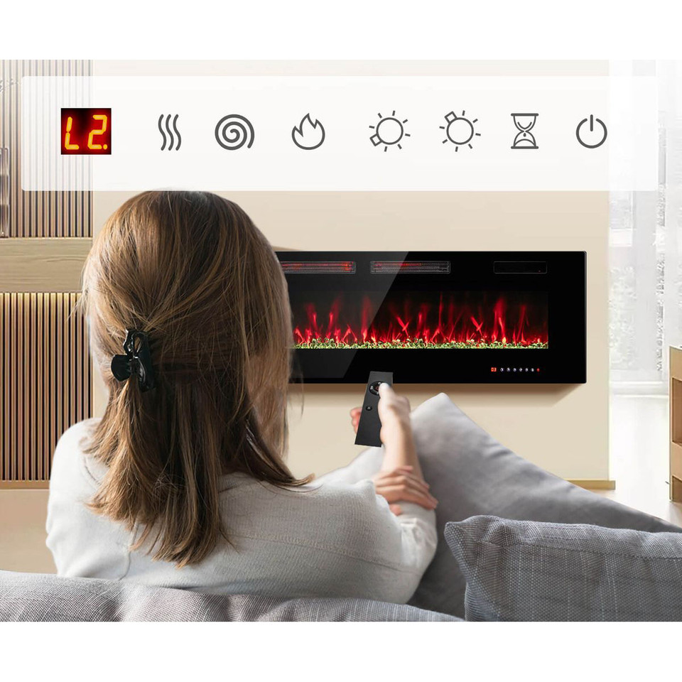 Ultra-Thin Electric Fireplace with Decorative Crystals (4 Sizes) product image