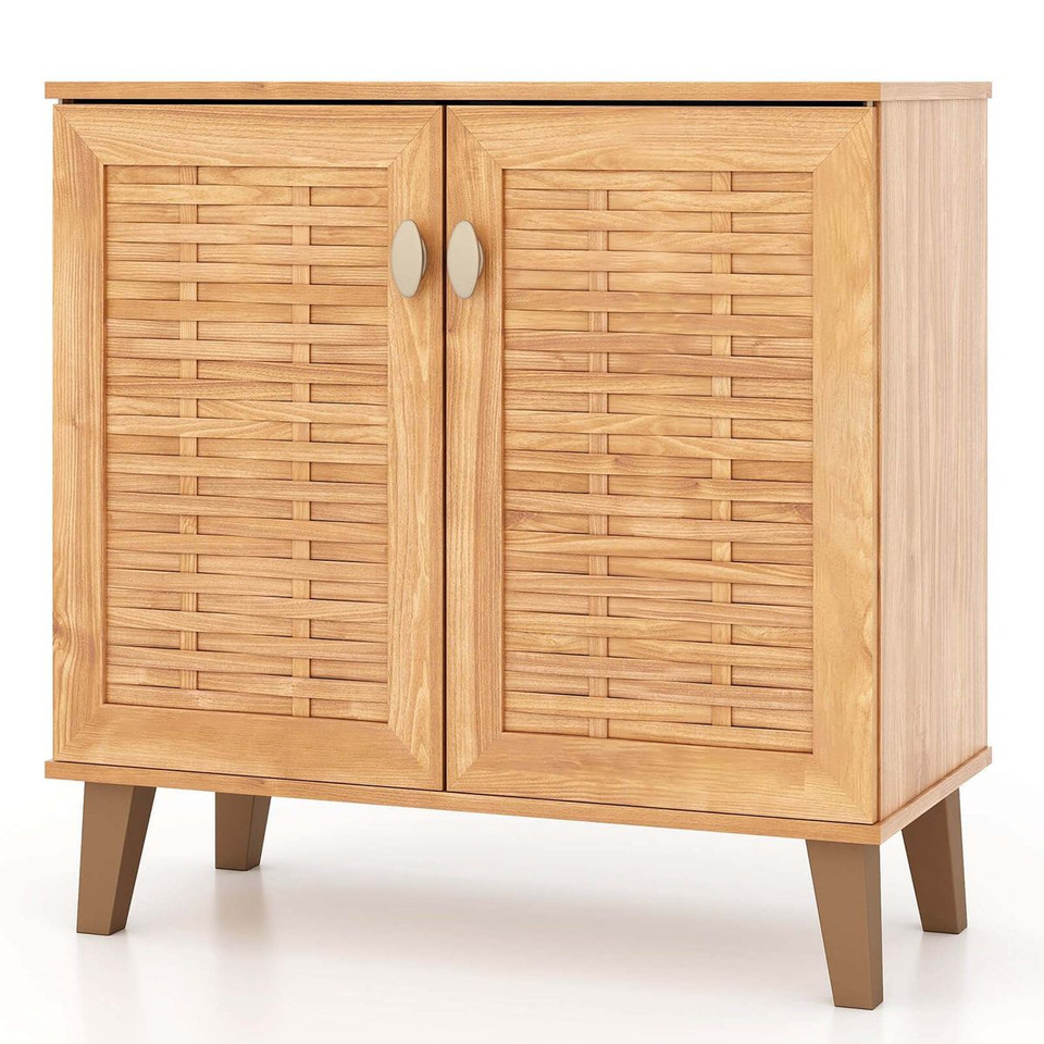 2-Door 4-Tier Shoe Cabinet Storage Organizer with Ventilated Woven Doors product image