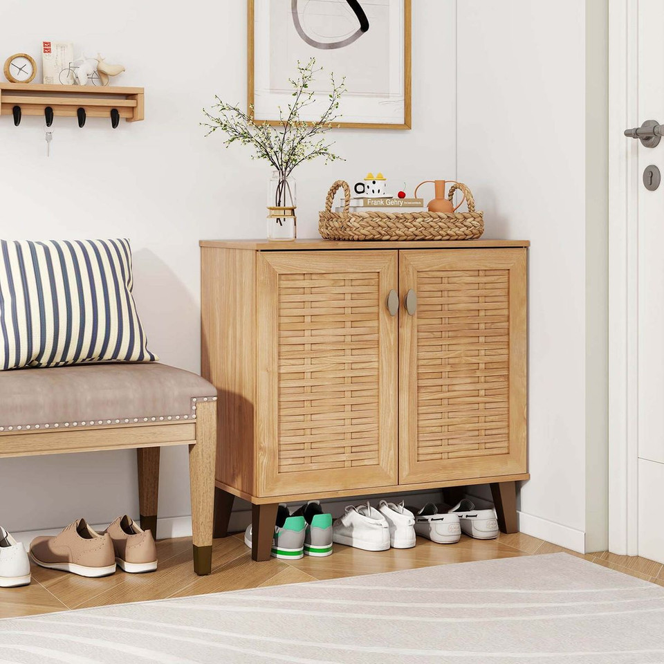 2-Door 4-Tier Shoe Cabinet Storage Organizer with Ventilated Woven Doors product image