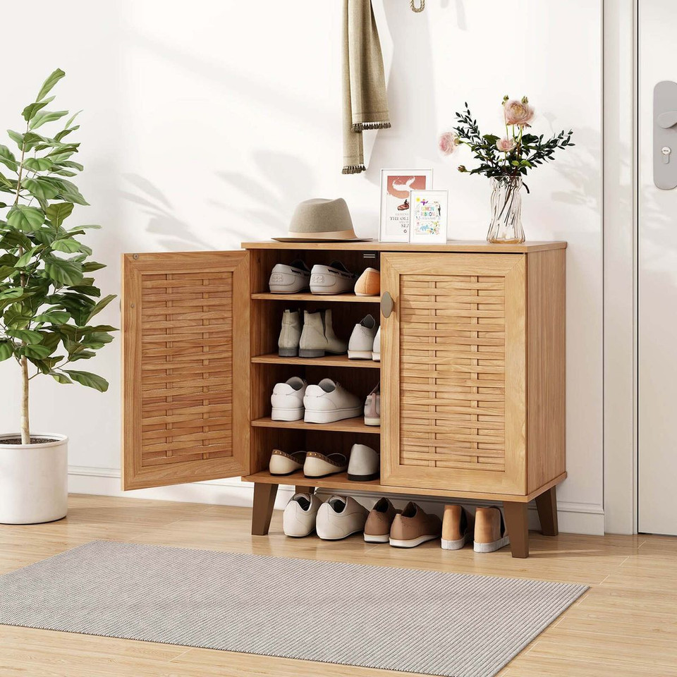 2-Door 4-Tier Shoe Cabinet Storage Organizer with Ventilated Woven Doors product image