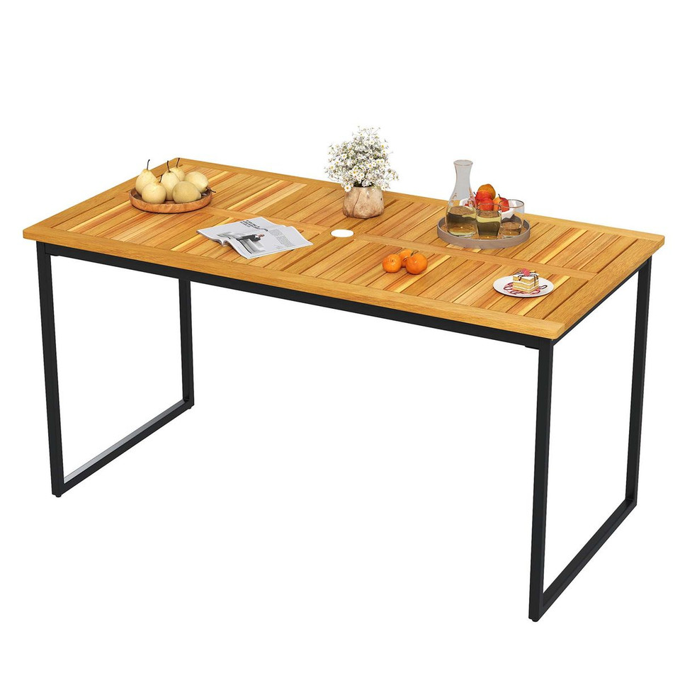 55-Inch Acacia Wood Dining Table with Slatted Tabletop & Umbrella Hole product image