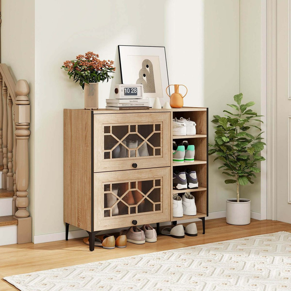 Rustic Shoe Cabinet with Flip-up See-through Doors & Adjustable Shelves product image