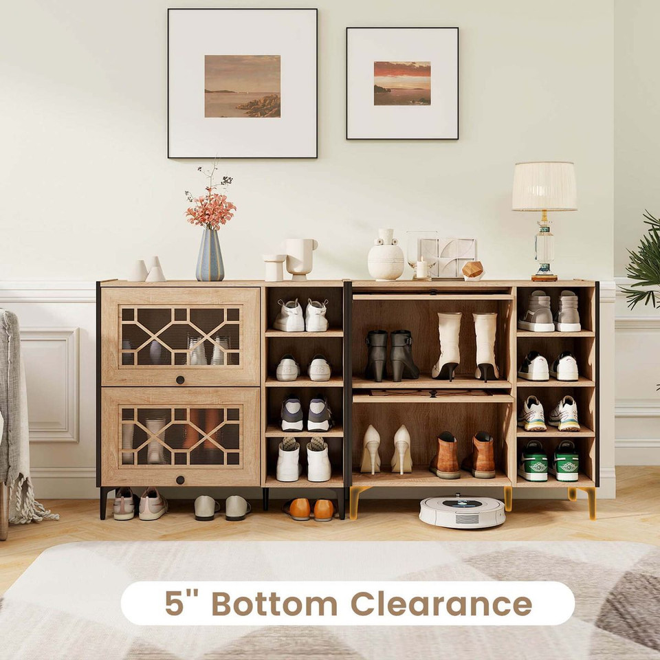Rustic Shoe Cabinet with Flip-up See-through Doors & Adjustable Shelves product image