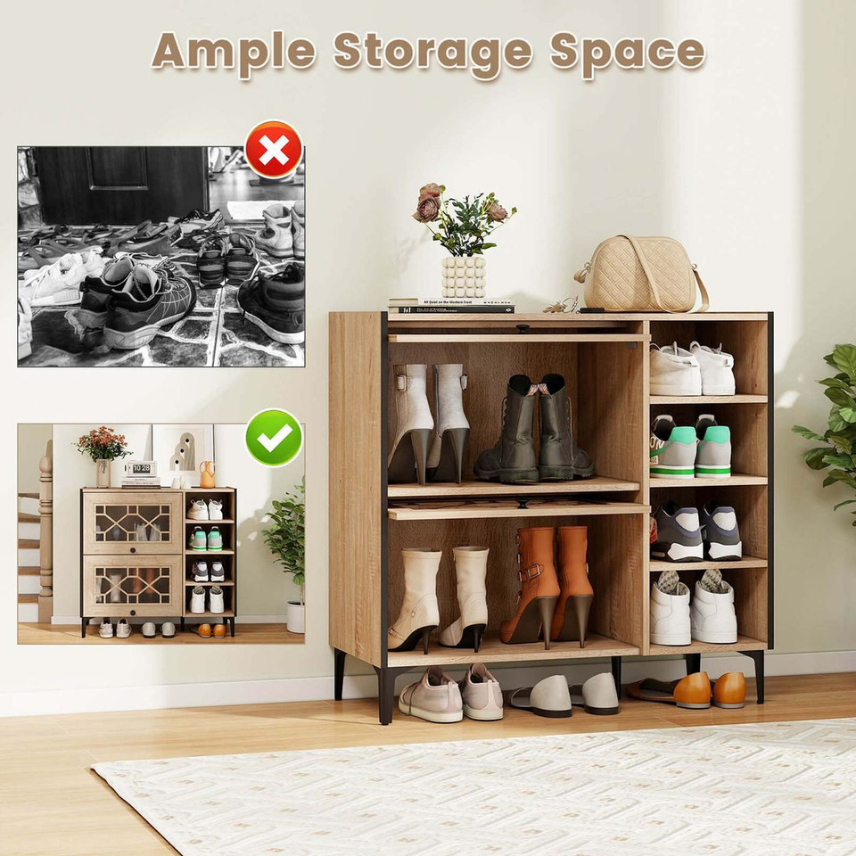Rustic Shoe Cabinet with Flip-up See-through Doors & Adjustable Shelves product image