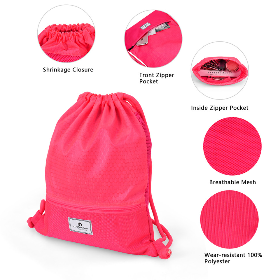 Drawstring Backpack String Bag Foldable Sports Sack with Zipper Pocket product image