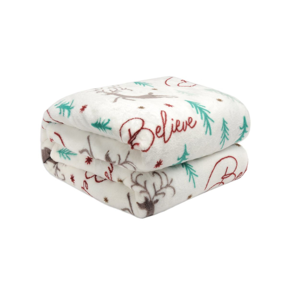 Kathy Ireland Holiday Print Plush Flannel Throw Blanket product image