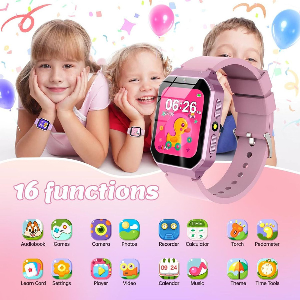 Smart Watch for Kids Ages 8-12, Smart Watch with 26 Games, Educational Toys, HD Camera, Video, Music Alarm, Audio Books, Learning Card, Flashlight (Pink) product image