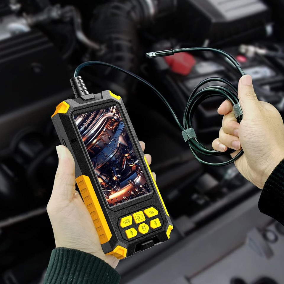 Dual Lens Industrial Endoscope Camera with Light, 4.5 Inch IPS Screen, 1080P HD Borescope Inspection Camera, IP67 Waterproof Snake Camera with Semi-Rigid Cable product image