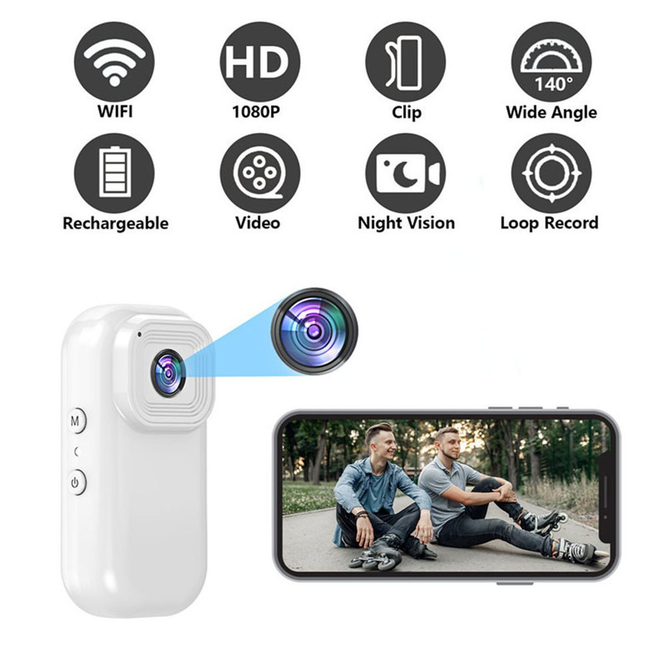Mini 1080P Action Camera Wearable Sports Body Camera Pocket Helmet Camera Vlogging Multi-Function White product image