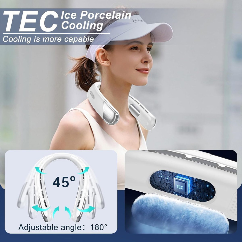 Portable Bladeless Neck Fan Personal Rechargeable Cooling Air Conditioner Hands Free Wearable Fan For Men Women Travel White product image