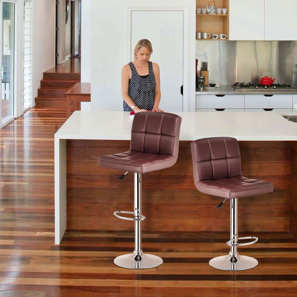Armless PU Leather Bar Stools with Adjustable Height & Swivel Seat (2-Pack) product image