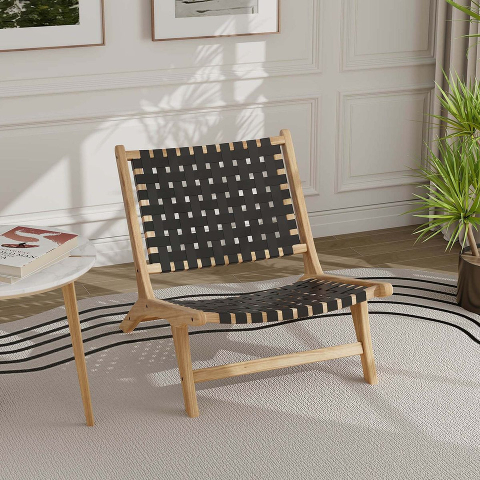 Modern Armless Teakwood Lounge Chair with Nylon Woven Backrest & Seat product image