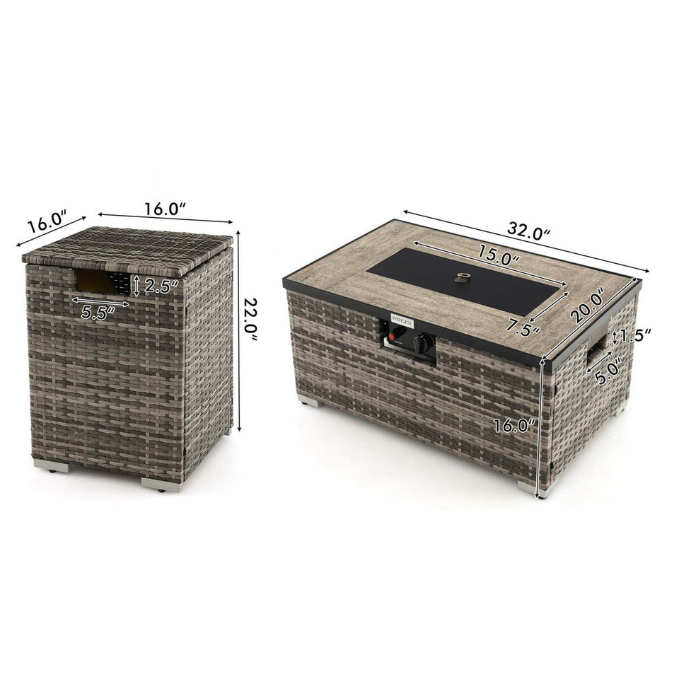 32 x 20-Inch Propane Rattan Fire Pit Table Set with Side Table Tank & Cover product image