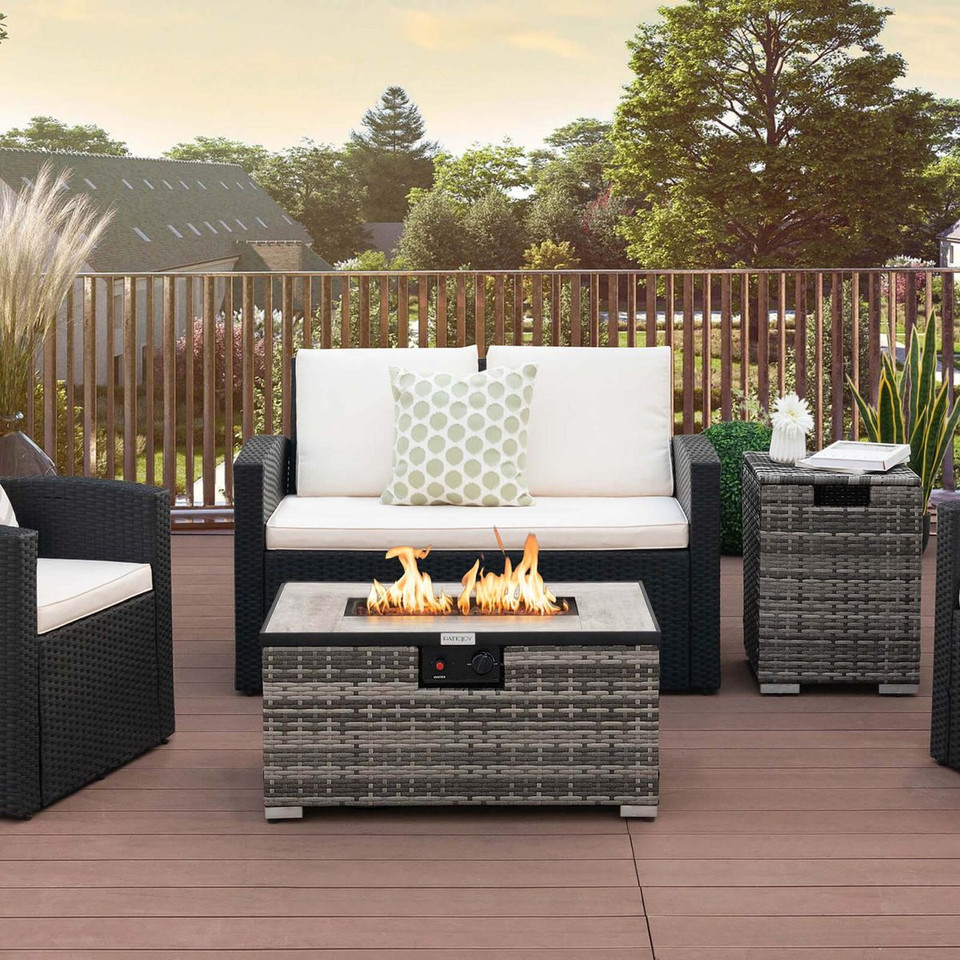 32 x 20-Inch Propane Rattan Fire Pit Table Set with Side Table Tank & Cover product image