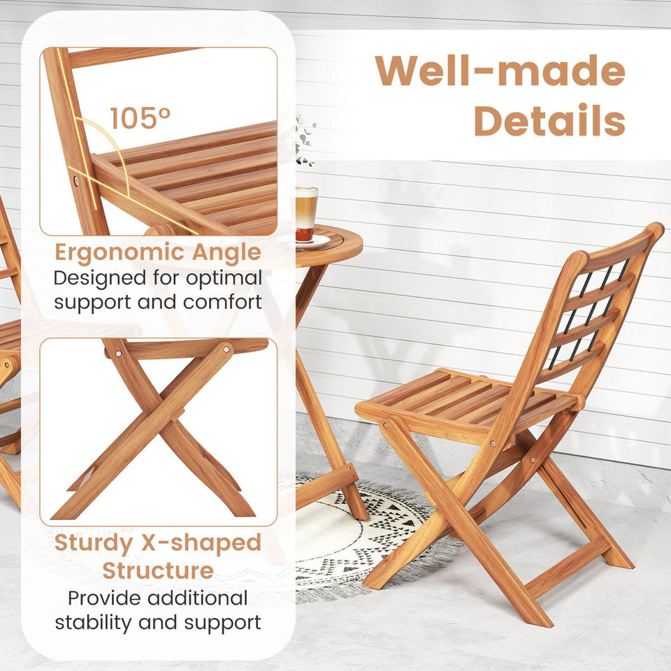 3-Piece Acacia Wood Patio Bistro Set with Table and Chairs product image