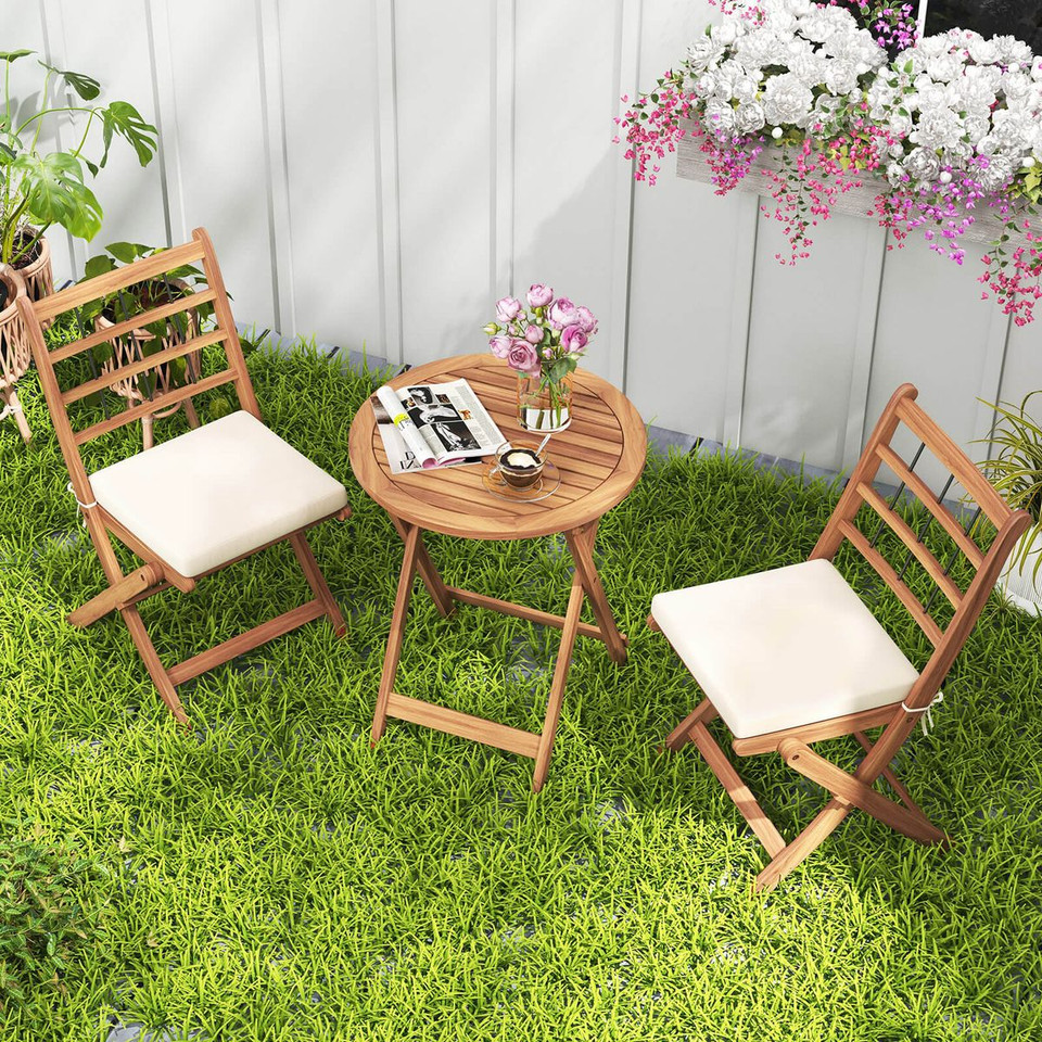 3-Piece Acacia Wood Patio Bistro Set with Table and Chairs product image
