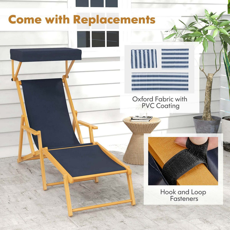 Birch Wood Chaise Lounge Chair with Adjustable Canopy product image