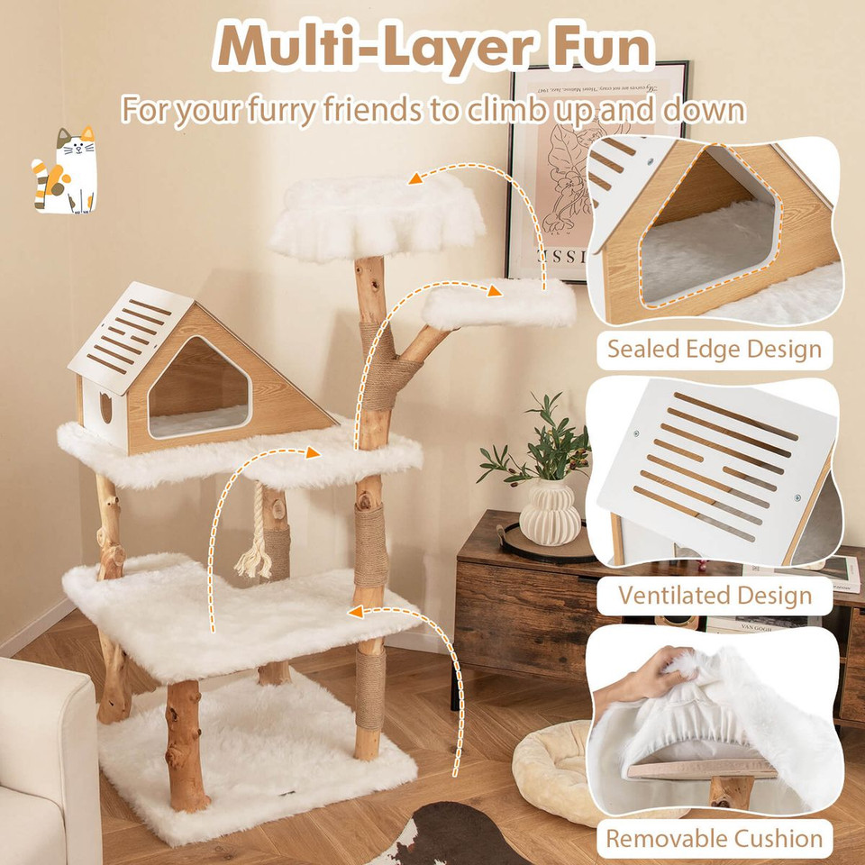 60" Tall Solid Wood Cat Tree with 2 Perches product image