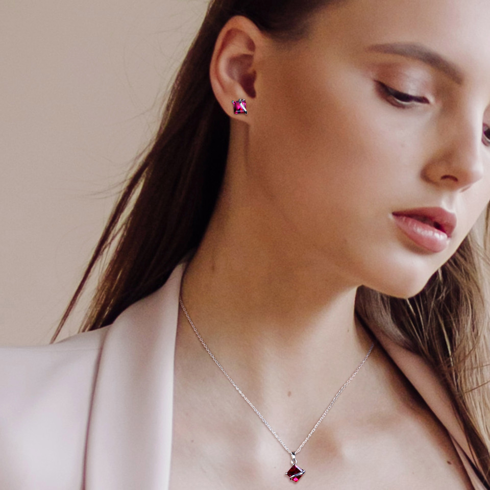4-3/8-Carat Created Ruby Earring & Pendant Set product image