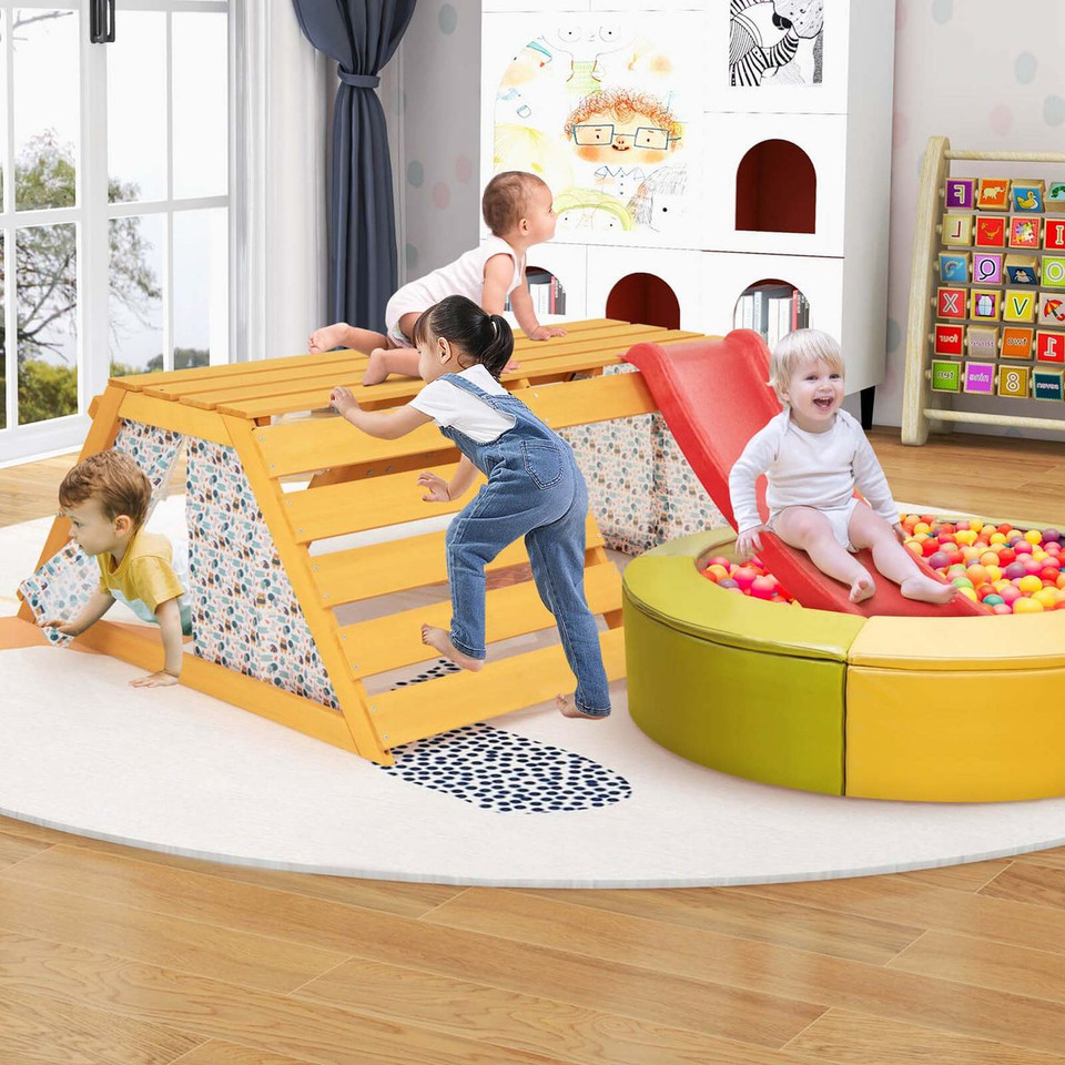 Kids' 5-in-1 Indoor Jungle Gym with Slide, Climbing Wall, & Rope Wall product image
