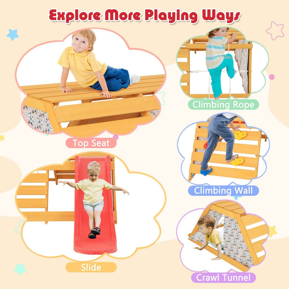 Kids' 5-in-1 Indoor Jungle Gym with Slide, Climbing Wall, & Rope Wall product image