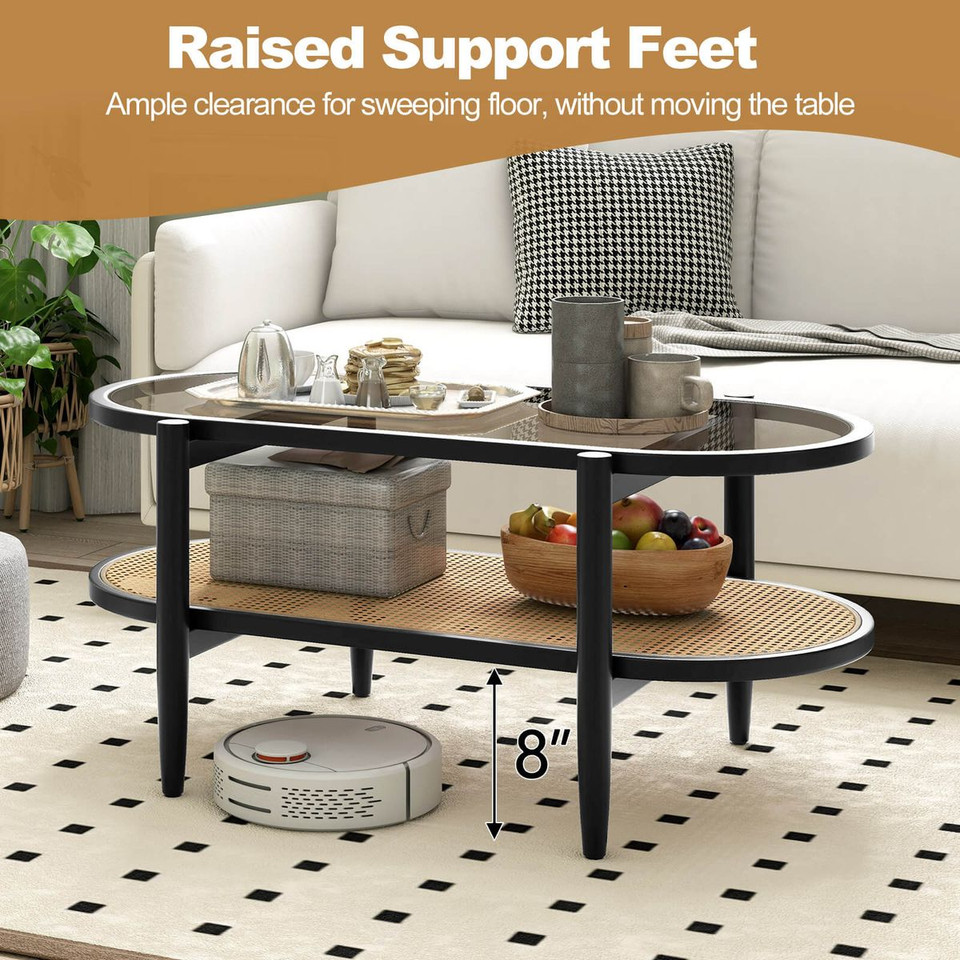 Mid-Century 2-Tier Coffee Table with Tempered Glass Top  product image