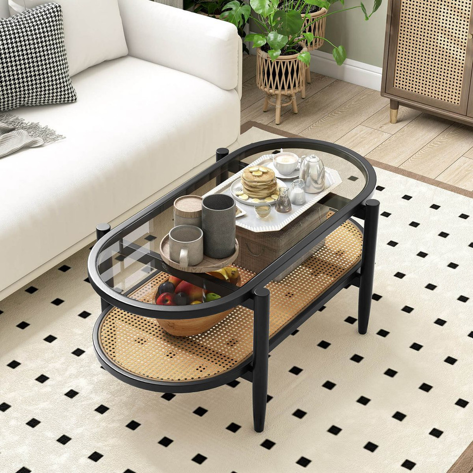 Mid-Century 2-Tier Coffee Table with Tempered Glass Top  product image