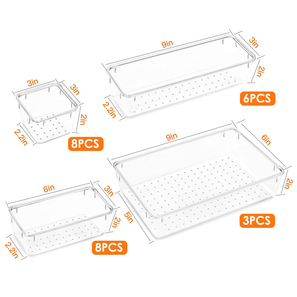 25-Piece Clear Plastic Drawer Organizers product image